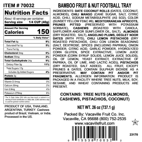 Dried Fruit & Nuts Football Bamboo Cutting Board 26 oz