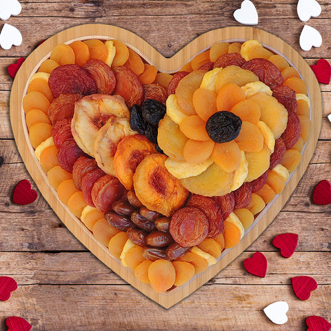 Dried Fruit Heart Shaped Bamboo Tray 37 oz
