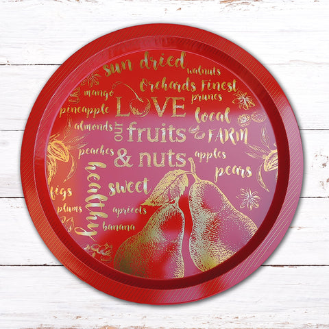 Fruit & Nut Red Tin Tray with Chocolate Leaves 52 oz