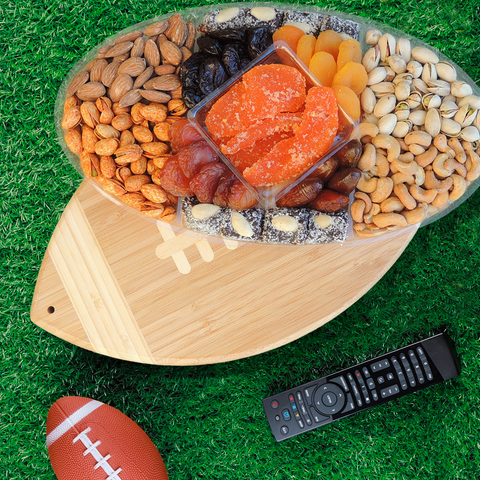 Dried Fruit & Nuts Football Bamboo Cutting Board 26 oz