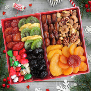 Dried Fruit Gift Box with Fancy Mixed Nuts & Holiday Christmas Mix 26 oz