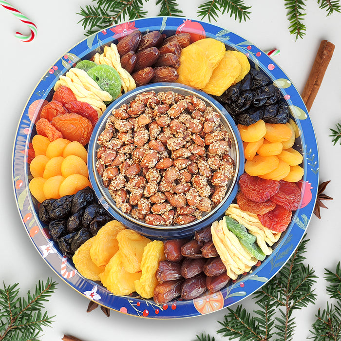 Dried Fruit & Nut Blue Tin Serving Tray 38oz