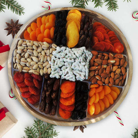 Premium Fruit, Nut & Frosted Pretzel Oval Wood Tray 58 oz