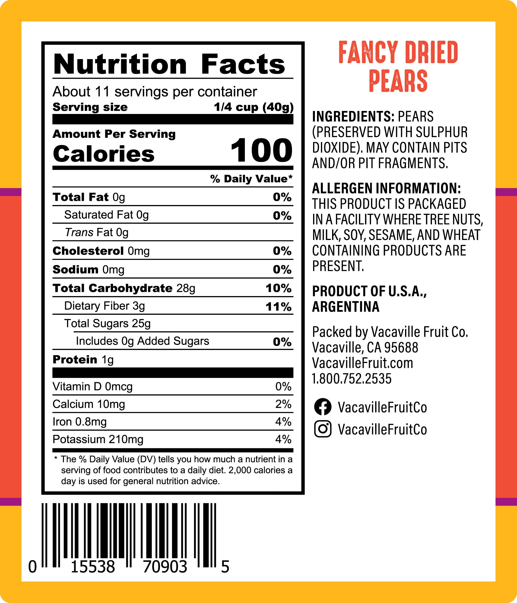 Fancy Dried Pears 16 oz. – Vacaville Fruit Company Inc.