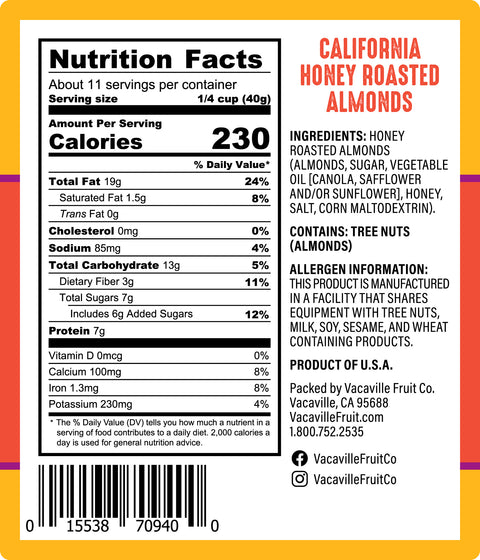 California Almonds Honey Roasted 16 oz.
