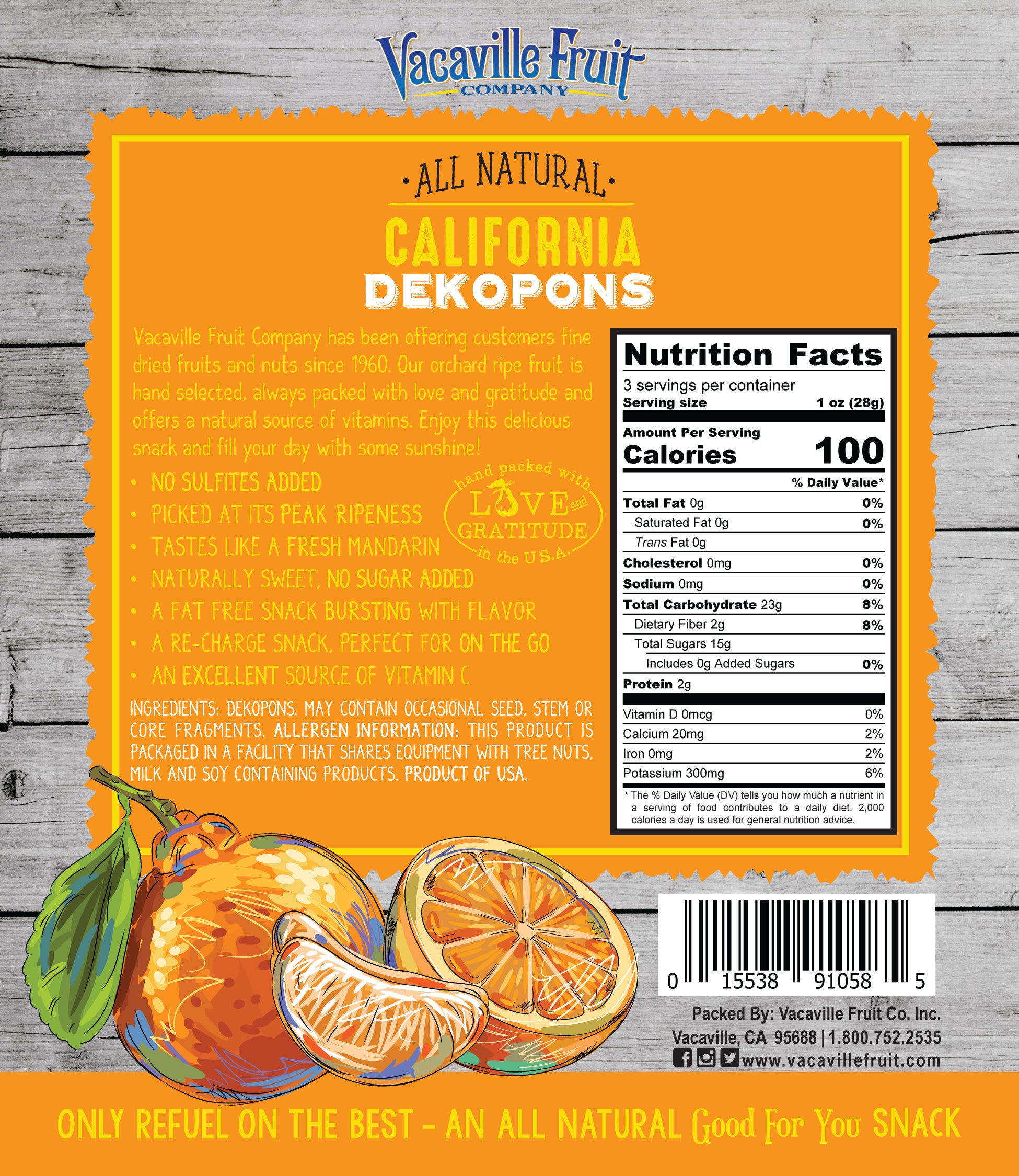 All Natural Sweet Mandarins (Dekopons) 3 OZ Bag – Vacaville Fruit