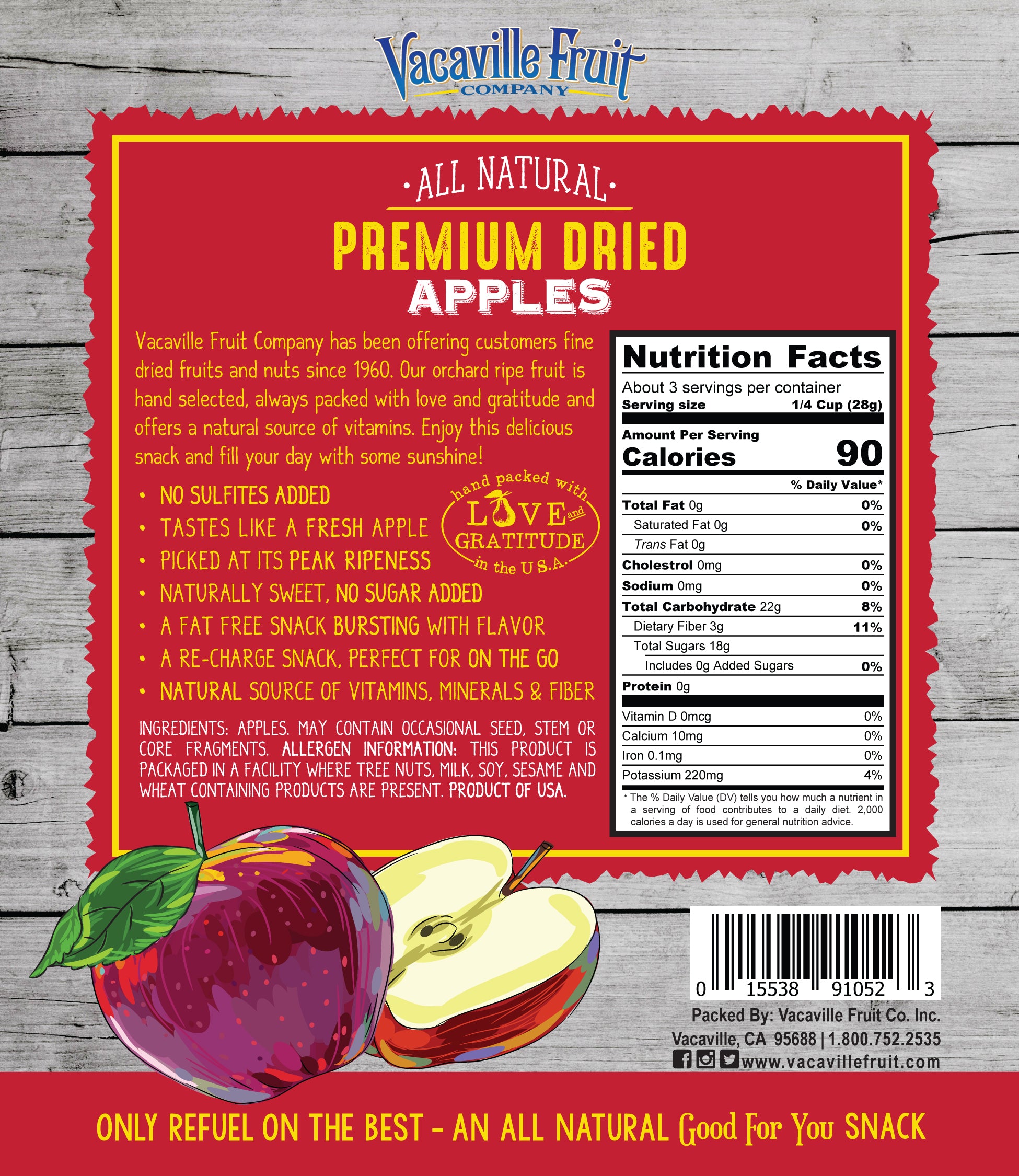 All Natural Premium Dried Fuji Apples 3 oz Bag – Vacaville Fruit