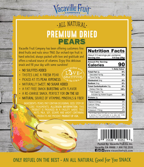 All Natural Premium Dried Pears 3.5 oz Bag