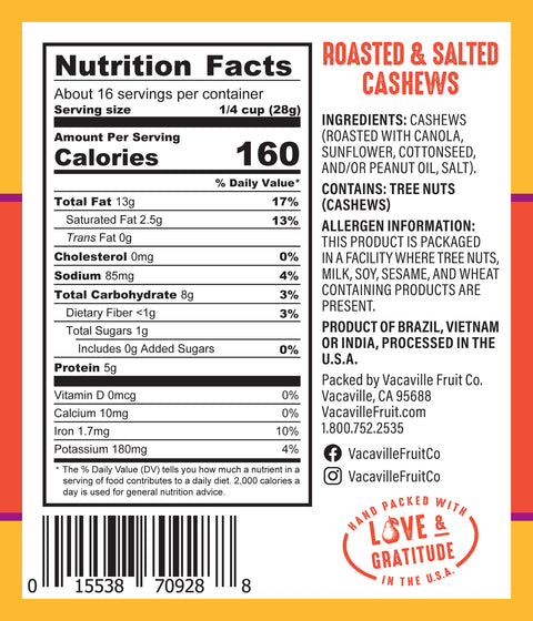Cashews Roasted & Salted 16 oz.